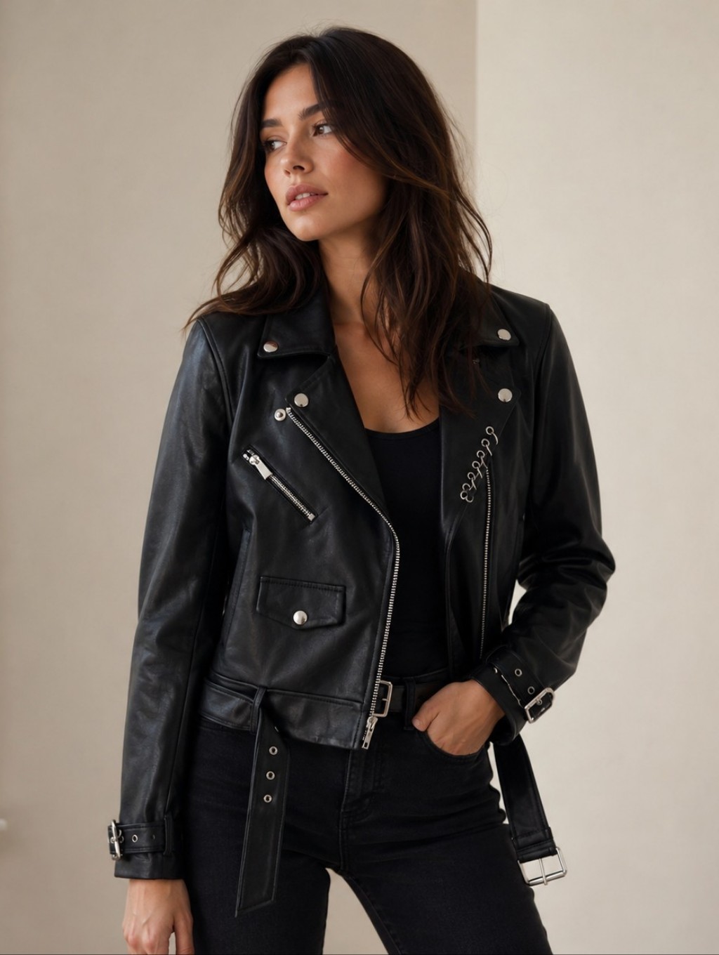 Maje Black Leather Biker Jacket